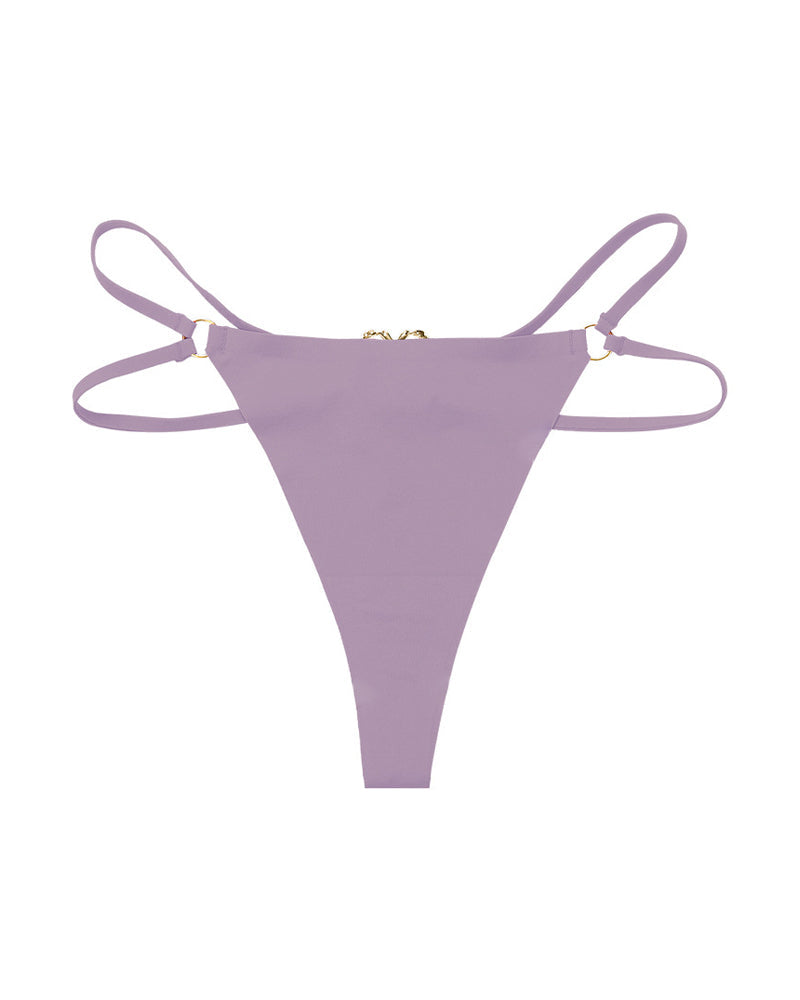 Seamless Double-Strap Heart Metal Ring Design Sexy Thong