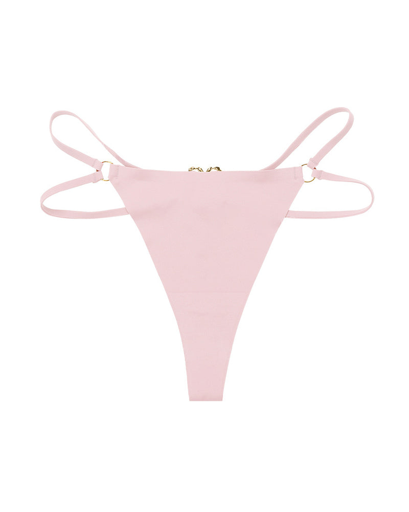 Seamless Double-Strap Heart Metal Ring Design Sexy Thong