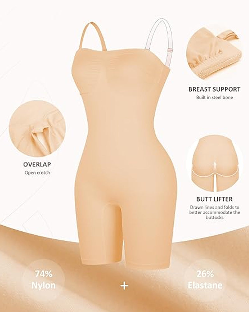 Women's Seamless Tummy Control Body Shaper with Removable Straps