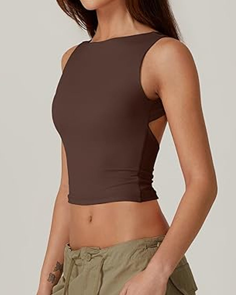 Women's Sexy Solid Color Seamless Backless Sleeveless Short Vest