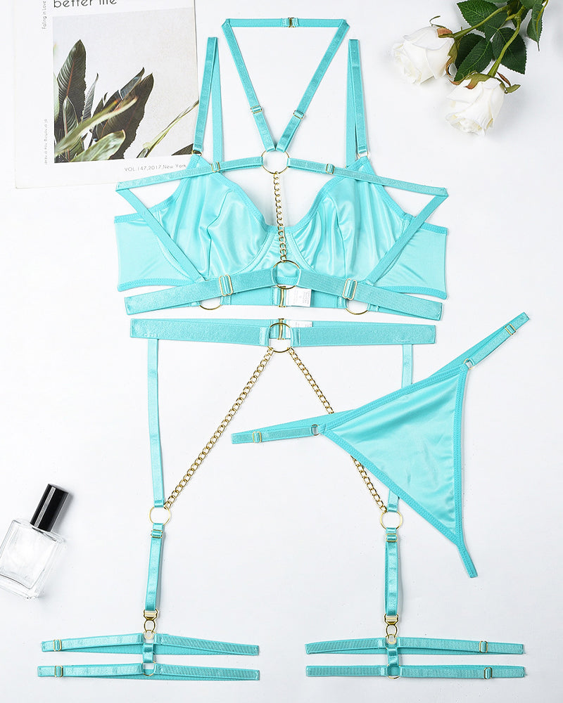 Sexy Chain Halterneck Leather Pajamas Set