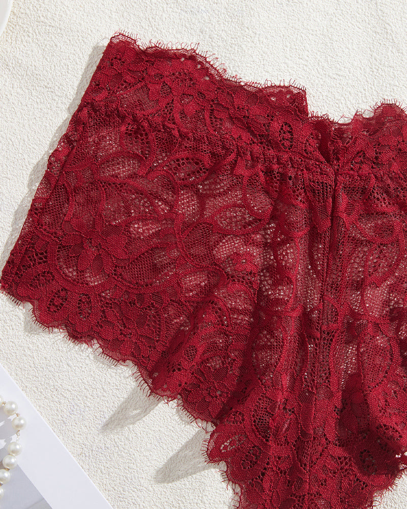 High Neck Lace Sheer Mesh Backless Bra Underwear Set