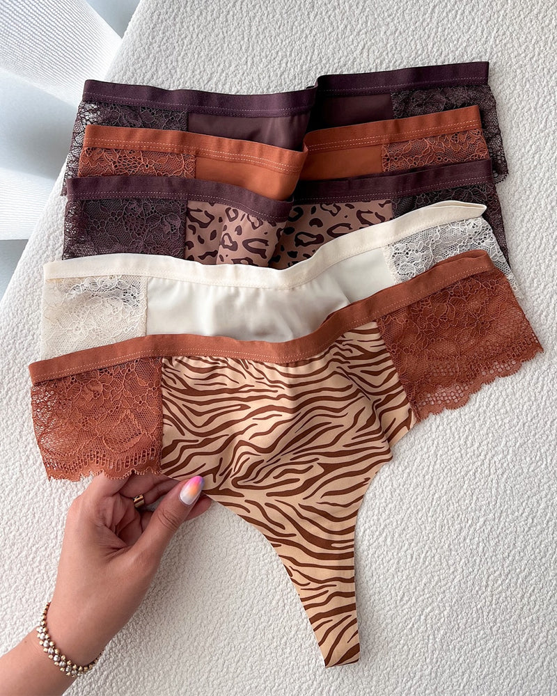Sexy Lace Colorblock Seamless Thong