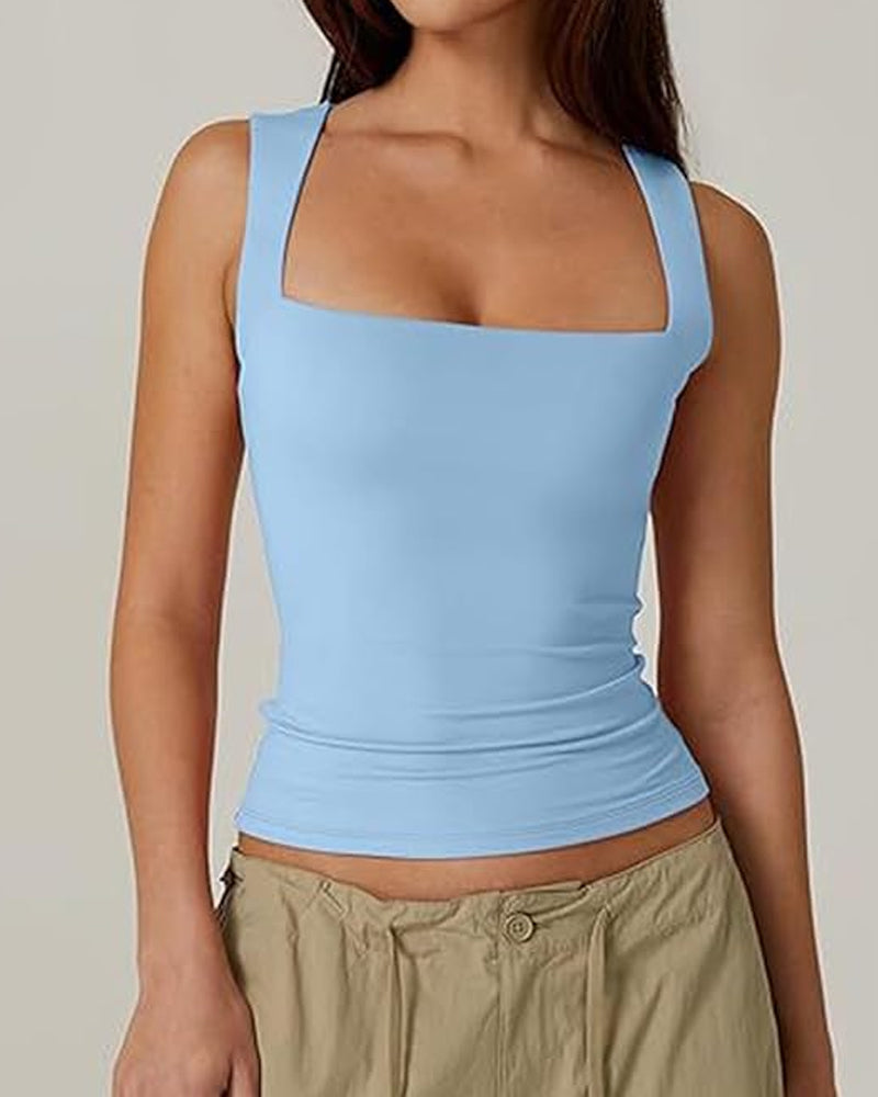 Square Neck Sleeveless Double-layer Tight Seamless Stretch Vest