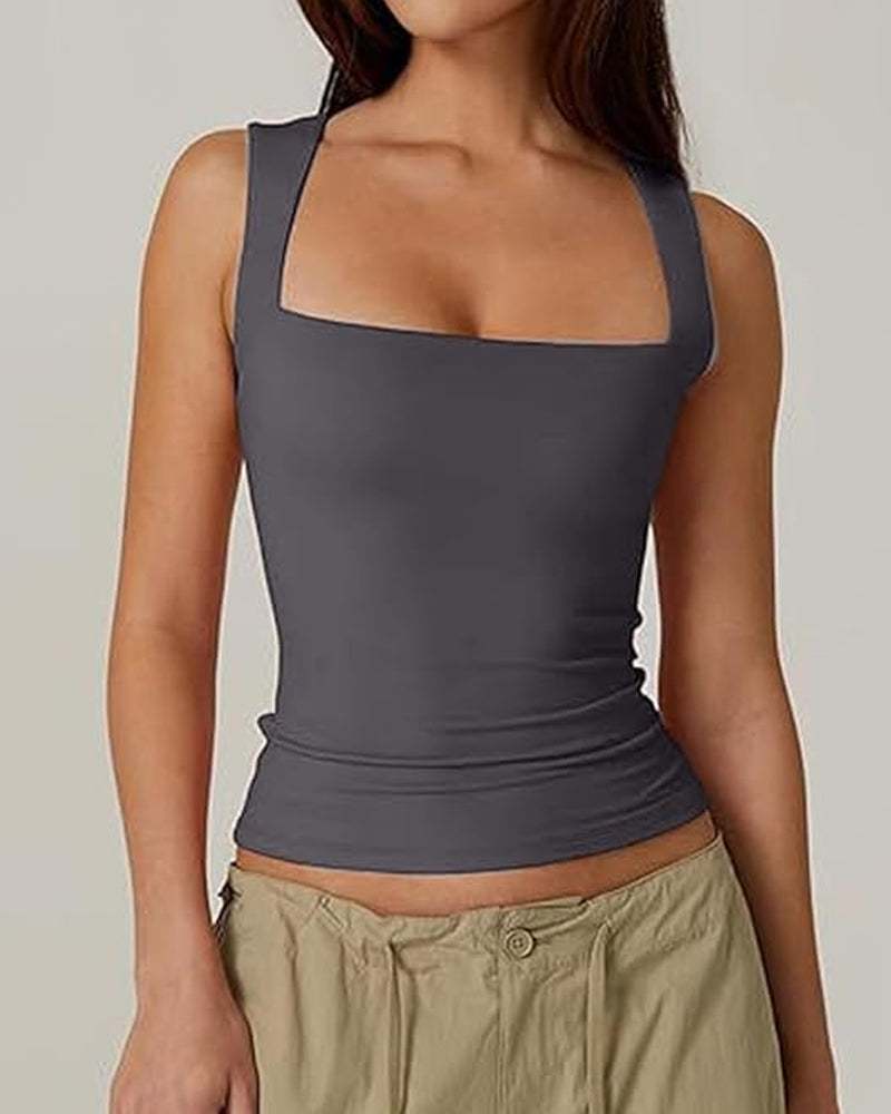 Square Neck Sleeveless Double-layer Tight Seamless Stretch Vest