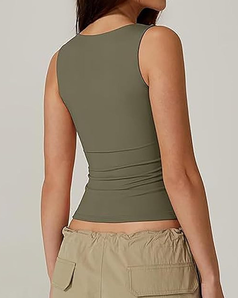Square Neck Sleeveless Double-layer Tight Seamless Stretch Vest