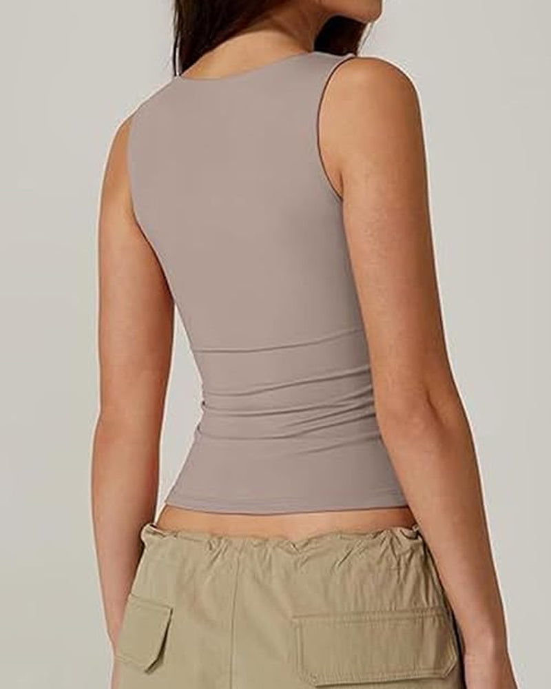Square Neck Sleeveless Double-layer Tight Seamless Stretch Vest