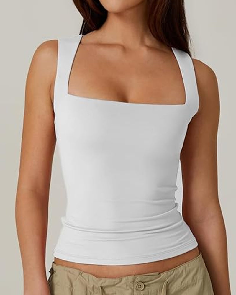 Square Neck Sleeveless Double-layer Tight Seamless Stretch Vest