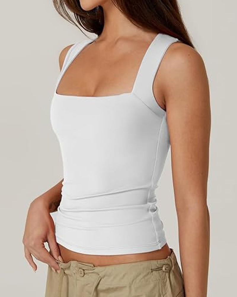 Square Neck Sleeveless Double-layer Tight Seamless Stretch Vest
