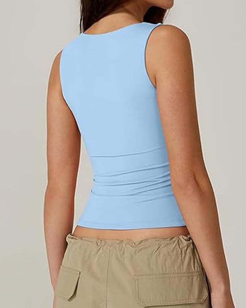 Square Neck Sleeveless Double-layer Tight Seamless Stretch Vest