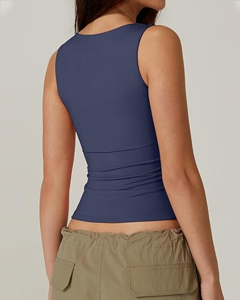 Square Neck Sleeveless Double-layer Tight Seamless Stretch Vest