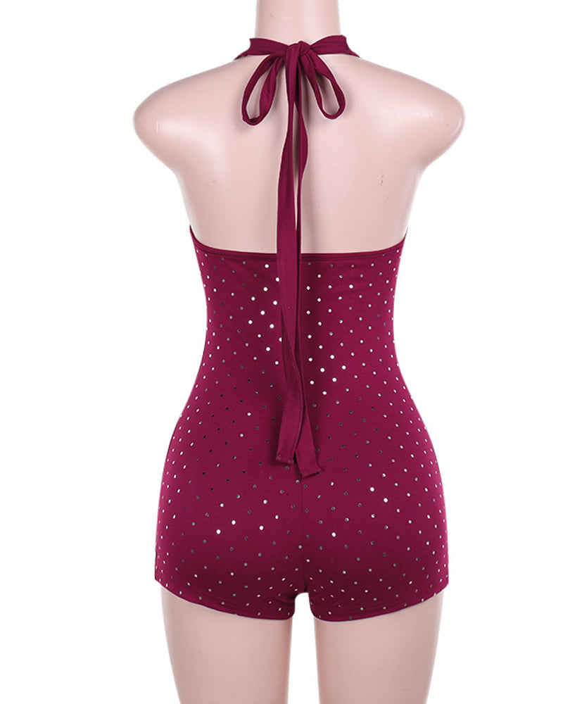 Sexy Slim Fit Deep V Jumpsuit with Rhinestones