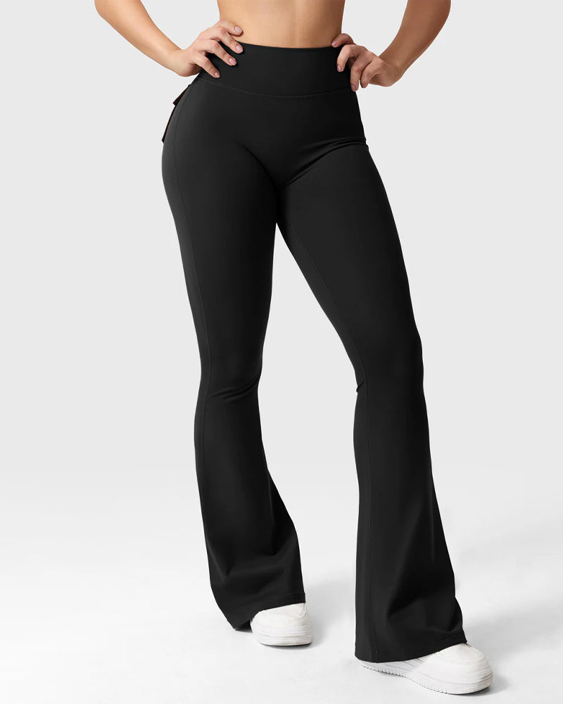 Women's Tummy Control Butt Lifting Pocket Flare Tight Yoga Pants