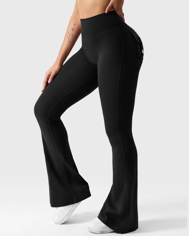 Women's Tummy Control Butt Lifting Pocket Flare Tight Yoga Pants