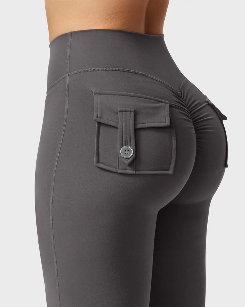 Women's Tummy Control Butt Lifting Pocket Flare Tight Yoga Pants