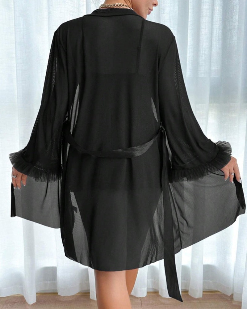 Sexy Lace Mesh See-through Nightgown Set