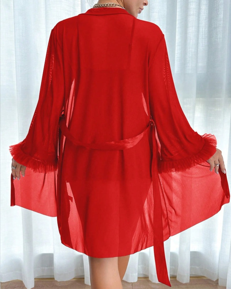 Sexy Lace Mesh See-through Nightgown Set