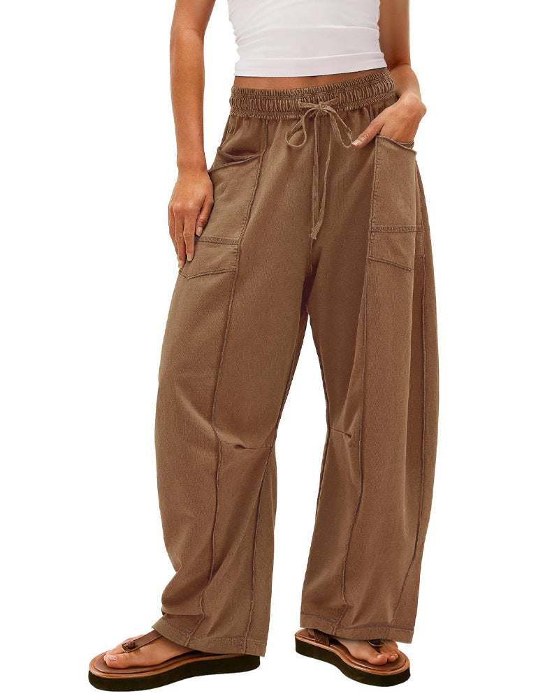 Casual Loose Drawstring Wide-leg Pants With Pockets