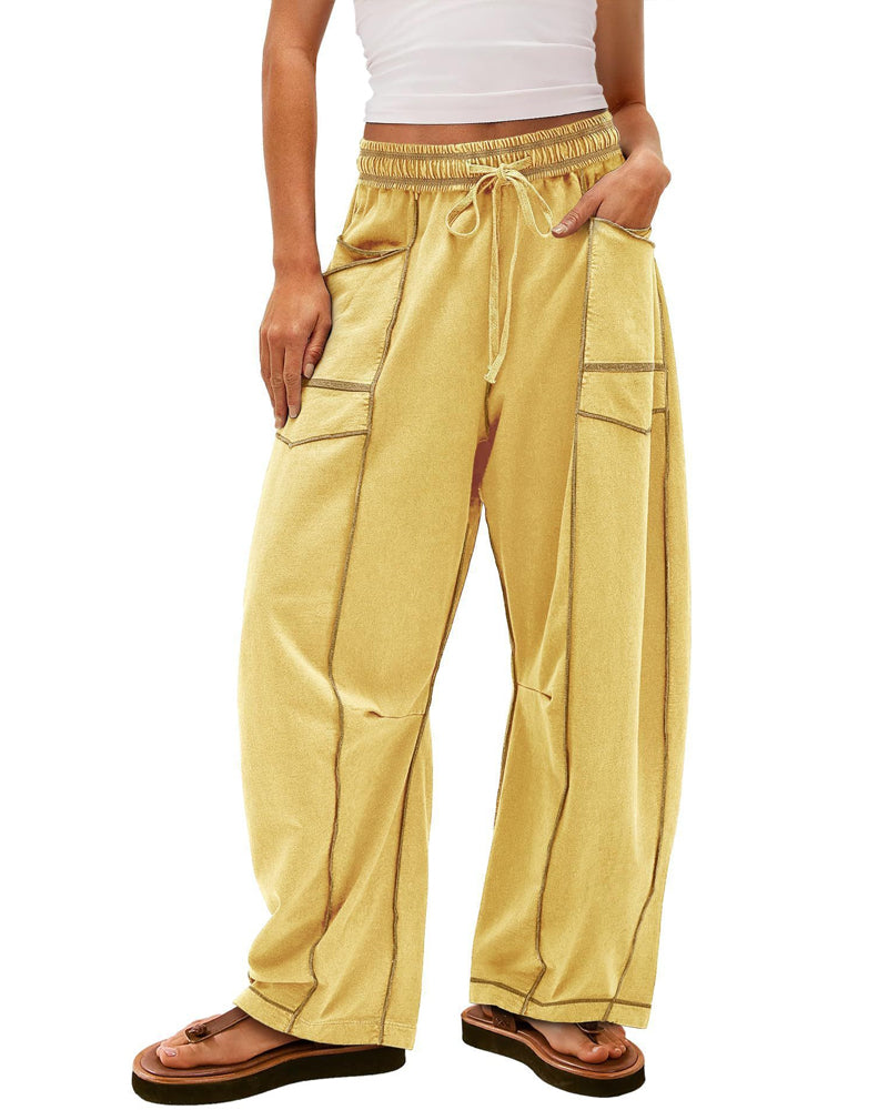 Casual Loose Drawstring Wide-leg Pants With Pockets
