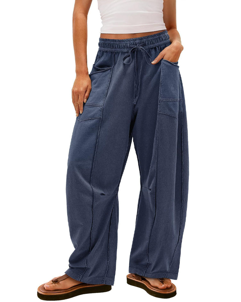 Casual Loose Drawstring Wide-leg Pants With Pockets