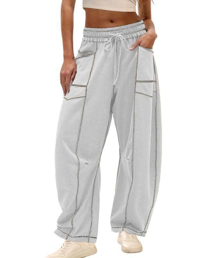 Casual Loose Drawstring Wide-leg Pants With Pockets