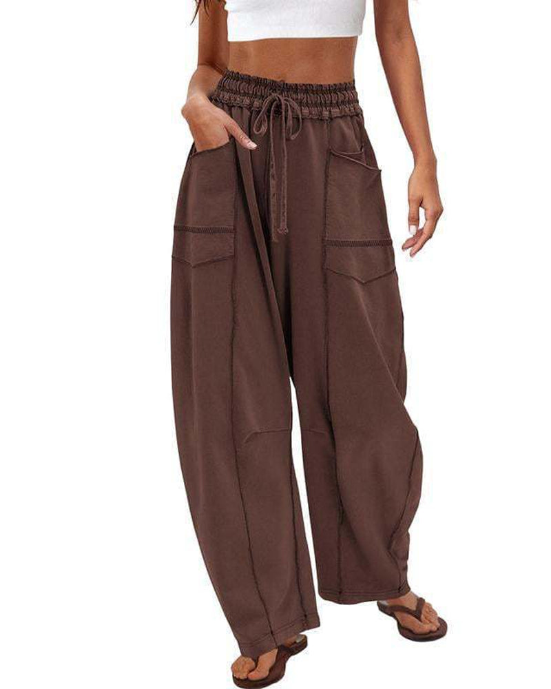 Casual Loose Drawstring Wide-leg Pants With Pockets