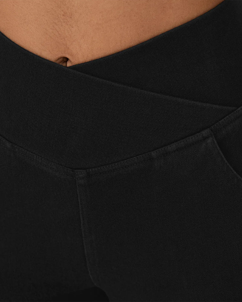 High-waisted Cross-pocket Stretch Flared Washed Casual Jeans