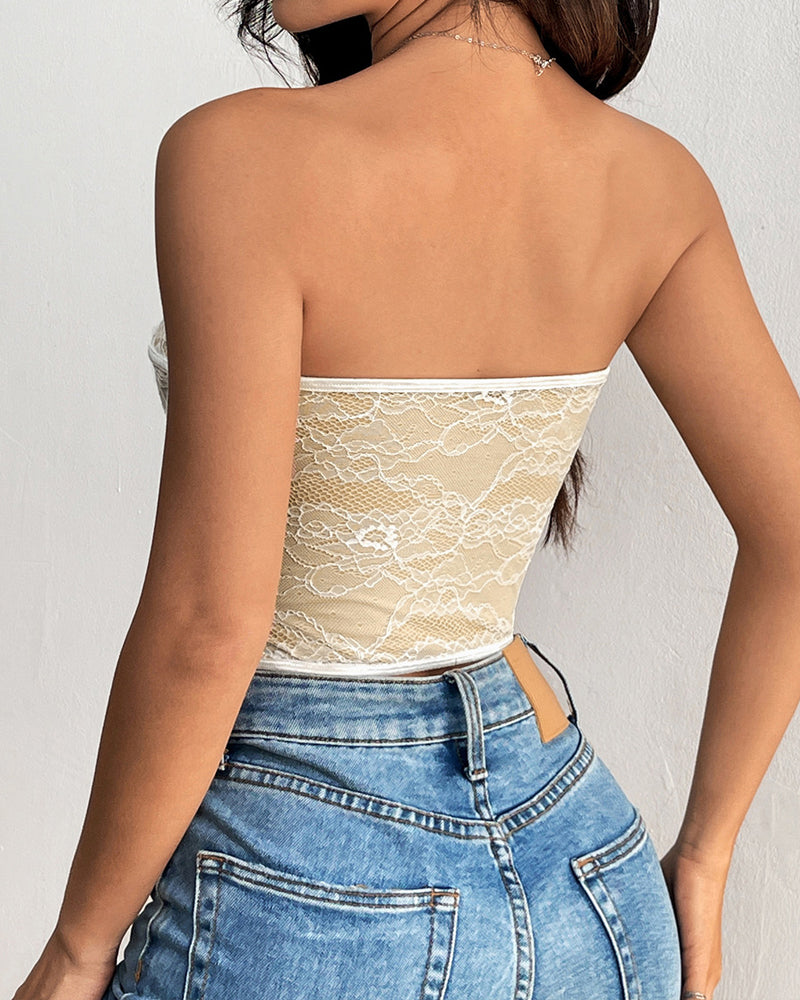 Sexy Lace Button Tube Top
