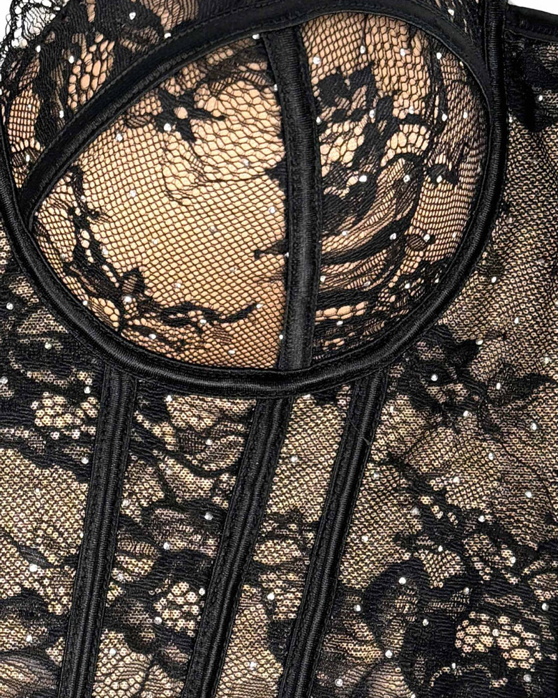 Sexy Diamond Lace Shaping Gathered Fishbone Tube Top