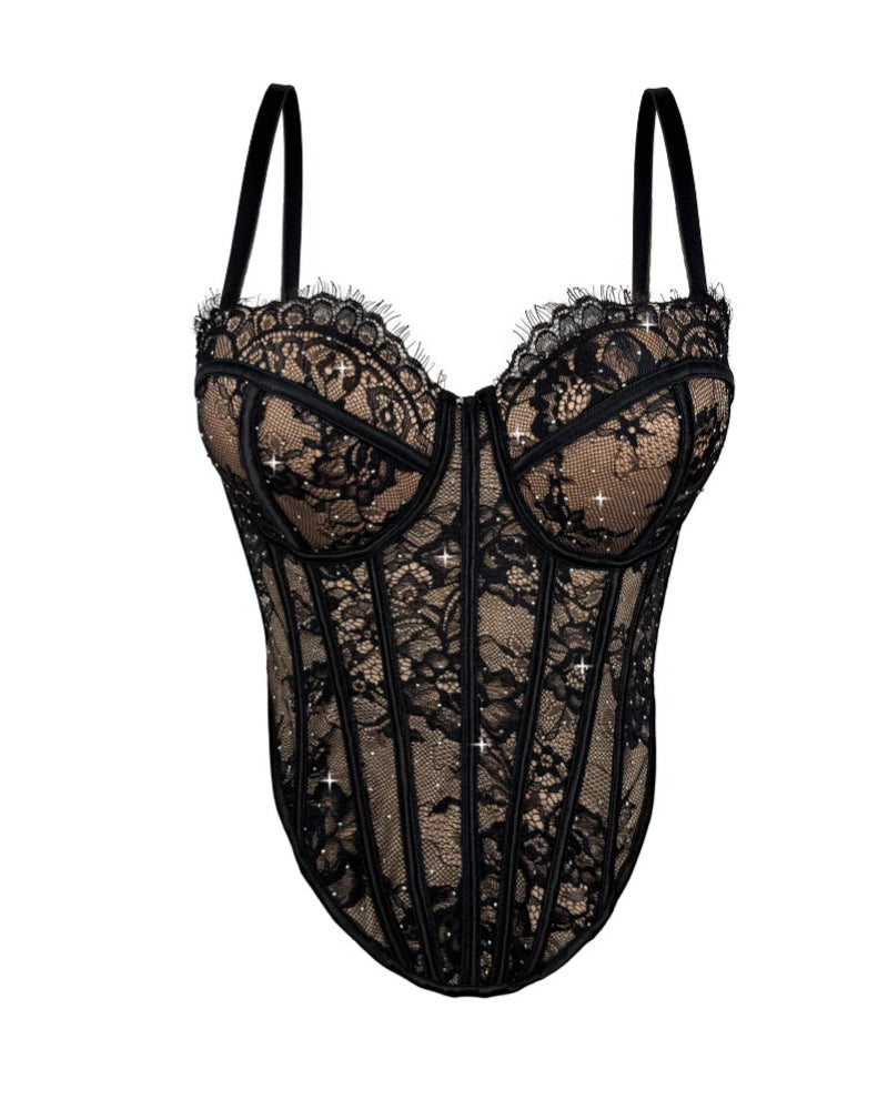 Sexy Diamond Lace Shaping Gathered Fishbone Tube Top