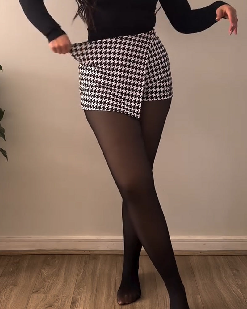 Fashion Houndstooth Leather Leopard Print Shorts