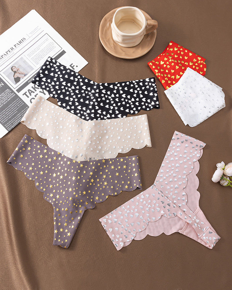 Sexy Seamless Ice Silk Heart Star Printed Panties