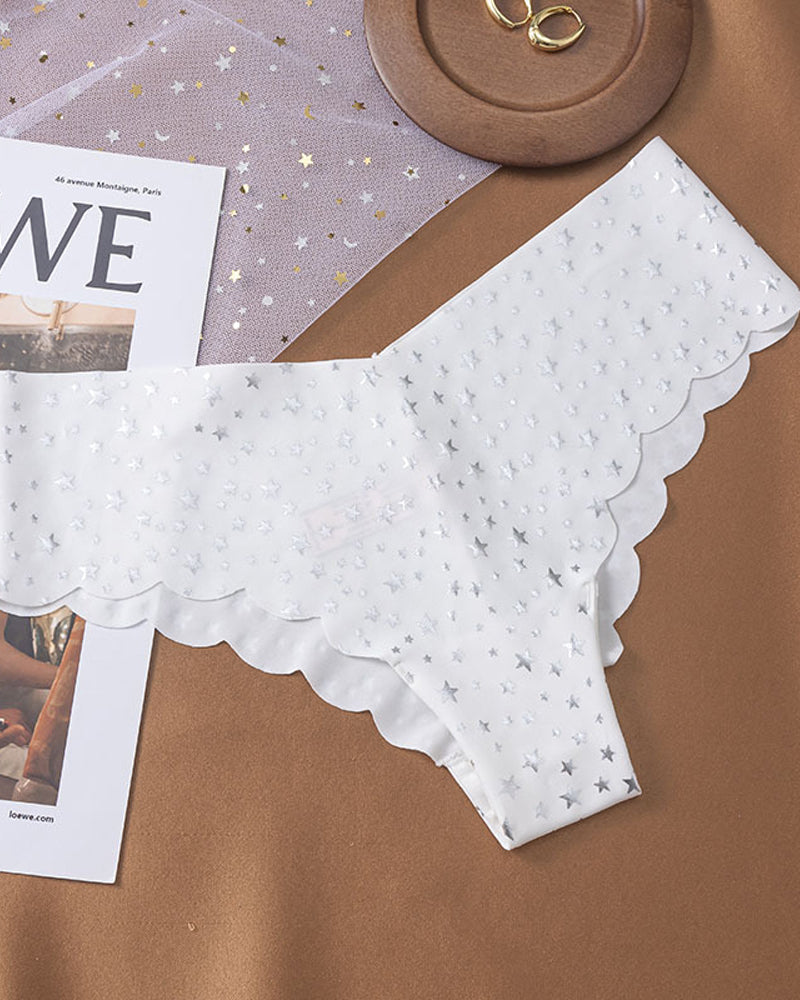 Sexy Seamless Ice Silk Heart Star Printed Panties