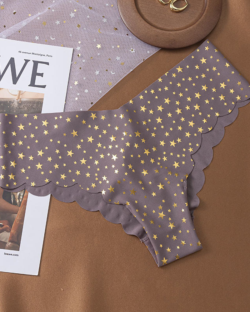 Sexy Seamless Ice Silk Heart Star Printed Panties