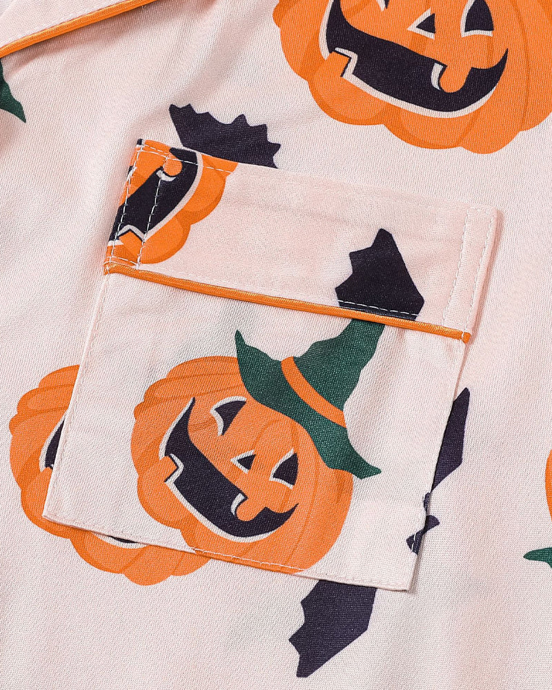 Halloween Fun Print Lapel Short-sleeved Shorts Casual Home Wear Suit