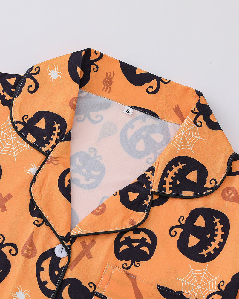 Casual Halloween Lapel Short-Sleeved Shorts Homewear Set