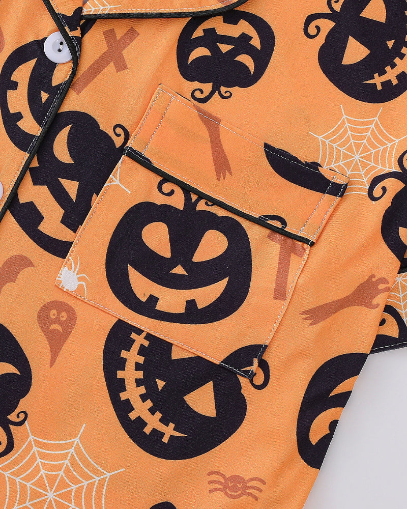 Casual Halloween Lapel Short-Sleeved Shorts Homewear Set