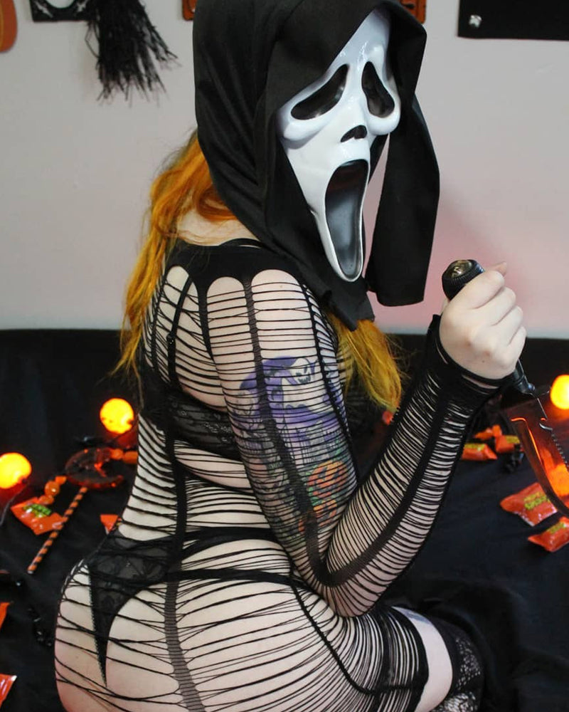 Halloween Cosplay Sexy Spider Web Hollow Long Sleeve Dress