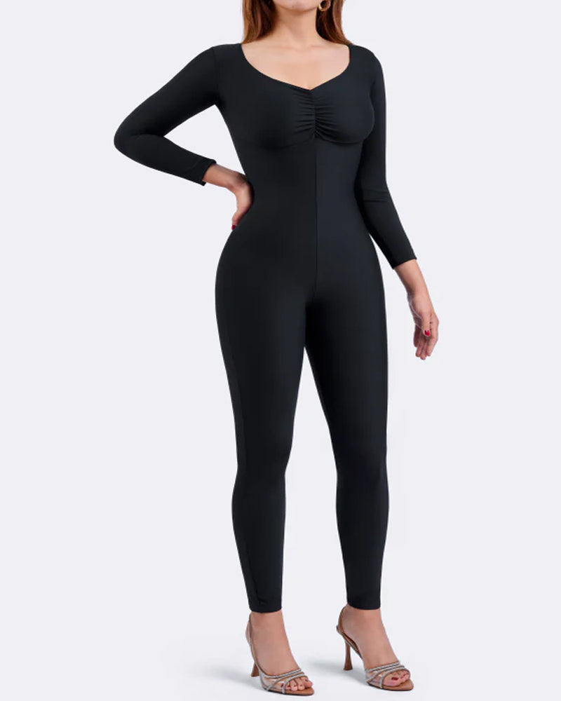 Double-layer Front Zipper Invisible Seamless Stretch Long-sleeved Long-pants Body-shaping Bodysuit