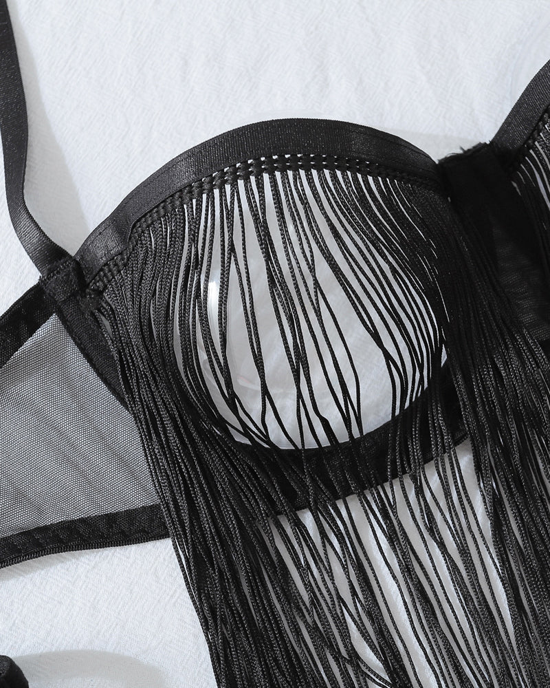 Sexy Lace See-through Tassel Hollow Underwear Set