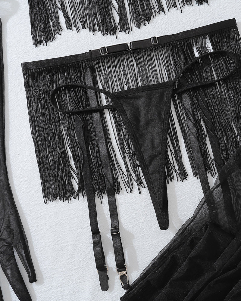 Sexy Lace See-through Tassel Hollow Underwear Set