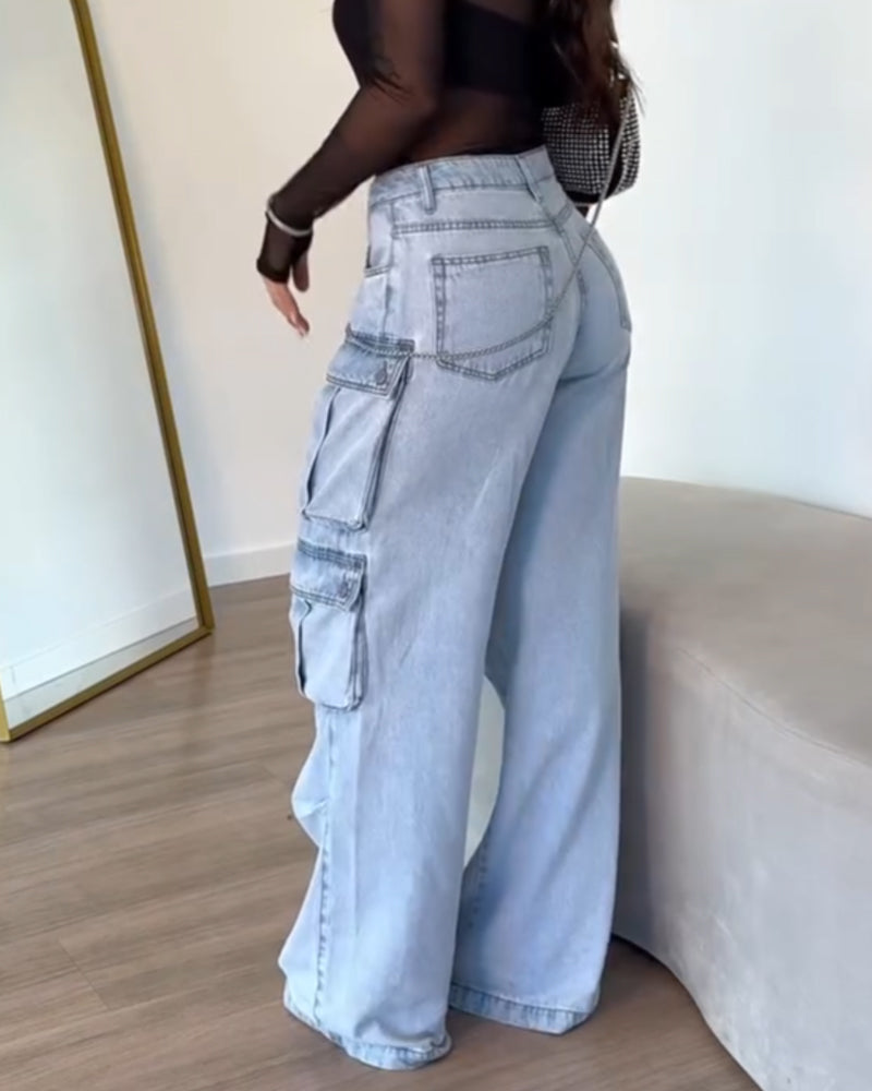 Multi-pocket Casual Loose Straight Cargo Jeans