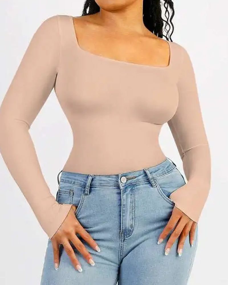 Women's Tummy Control Seamless Shaping Long Sleeve Bodysuit