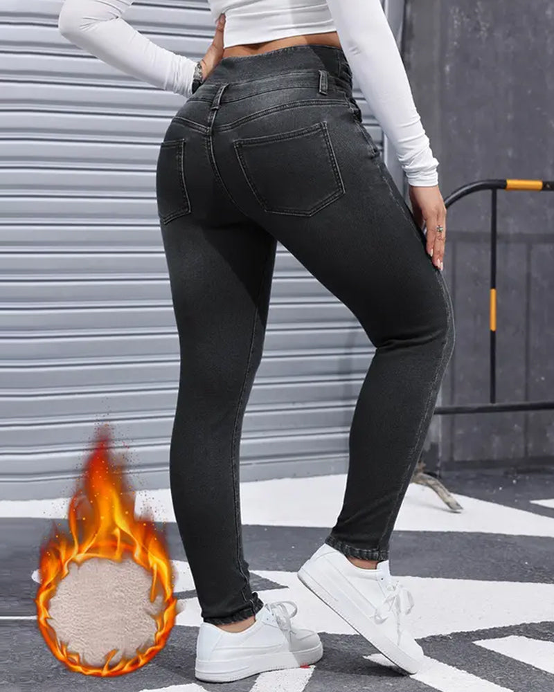 Women's High-stretch Fleece-lined Thickened Jeans