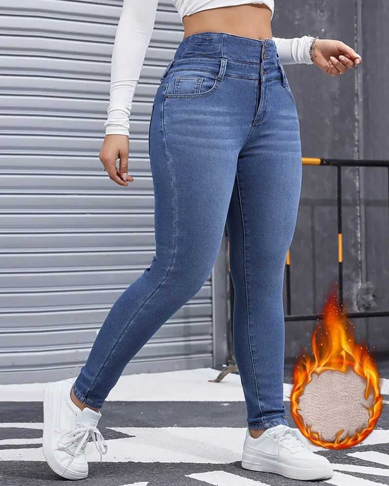 Women's High-stretch Fleece-lined Thickened Jeans