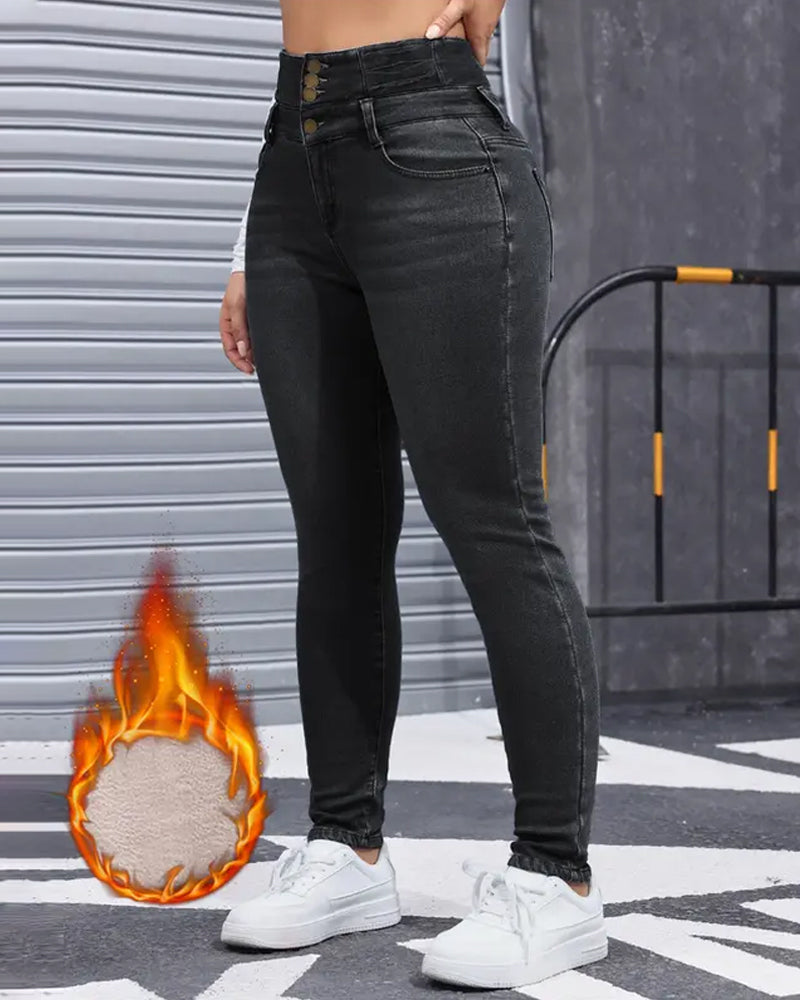 Women's High-stretch Fleece-lined Thickened Jeans