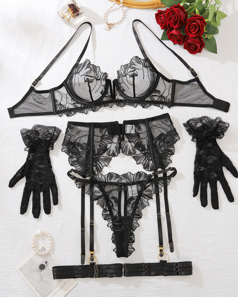 Lace Hollow Back Sexy Lingerie Set