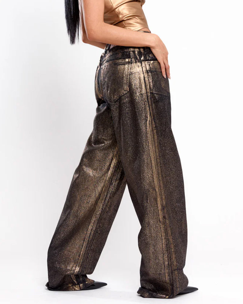 Shiny Casual Straight-leg Loose Jeans