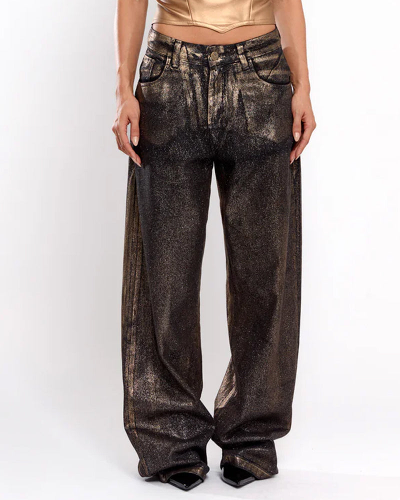 Shiny Casual Straight-leg Loose Jeans