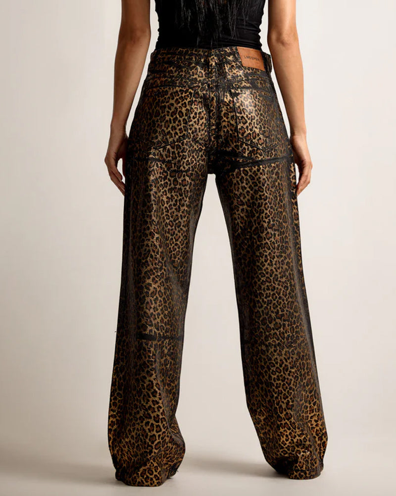 Leopard Shiny Casual Straight-leg Loose Jeans